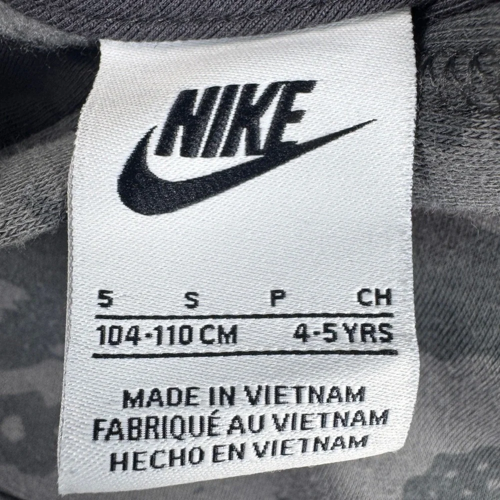 Nike Kids Grey Camo Pullover Hoodie Red Logo Size 5 4-5 Years Sweatshirt